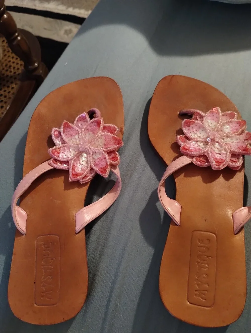 Ladies Mystic Floral Pink Leather Sandals Sz 7